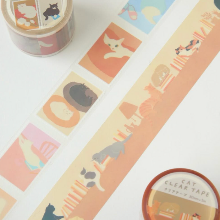 Mula Clear Tape 30mm - Cat & Bookshelf