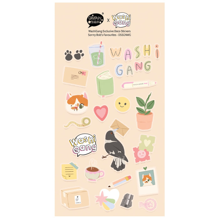 Grumpy Nook x WashiGang Clear Deco Sticker Sheet - Sonny Bob's Favourites
