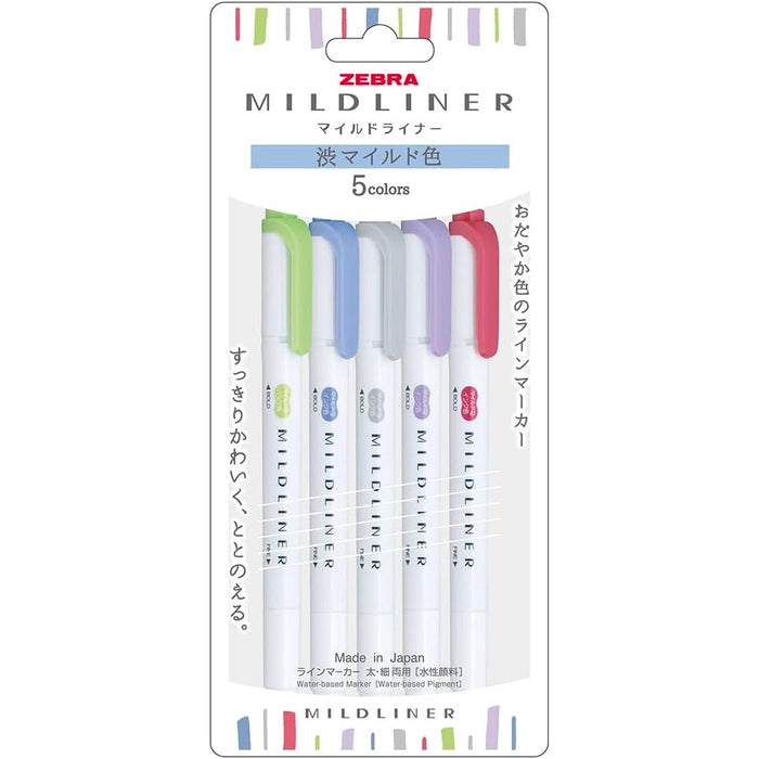 Zebra Mildliner Double-Sided Highlighter 5 Colour Set - Cool & Refined
