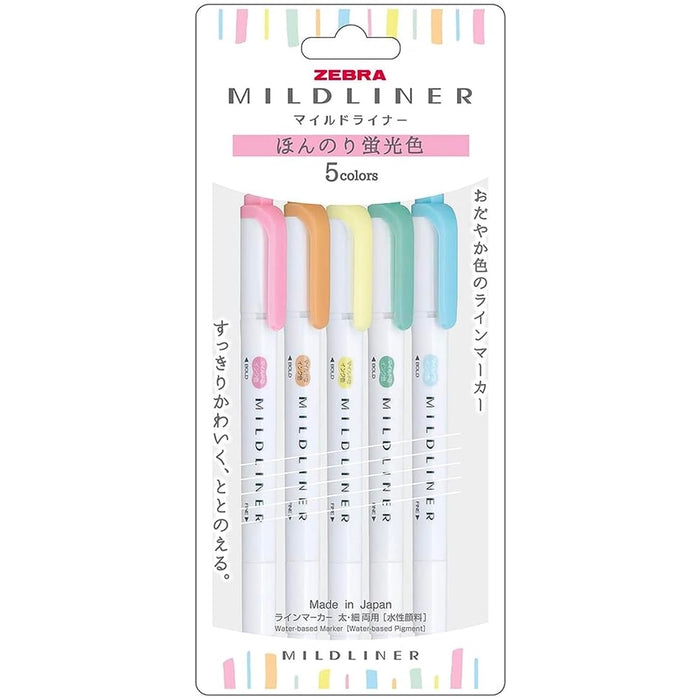 Zebra Mildliner Double-Sided Highlighter 5 Colour Set - Fluorescence