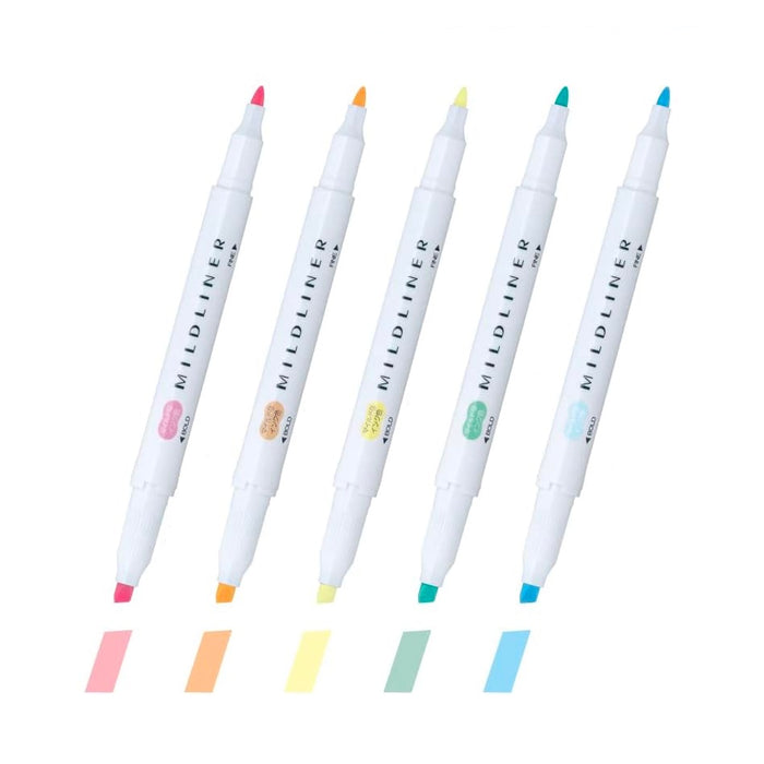Zebra Mildliner Double-Sided Highlighter 5 Colour Set - Fluorescence