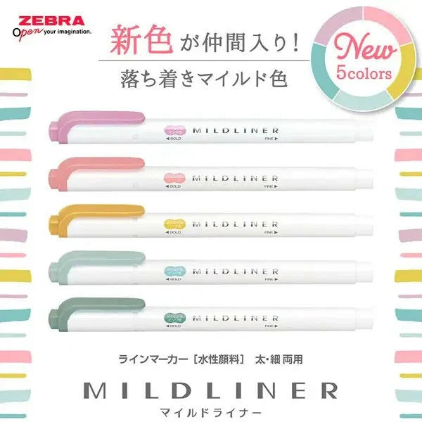 Zebra Mildliner Double-Sided Highlighters - NEW 2025 'Calm & Mild' Colours - Singles