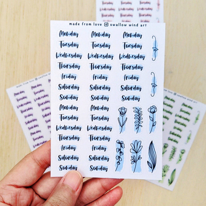 Sticker Sheet - Functional Days of the Week - Script