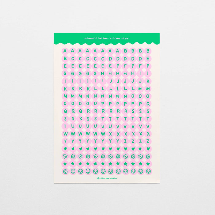 Green and Pink Letter Bead Sticker Sheet