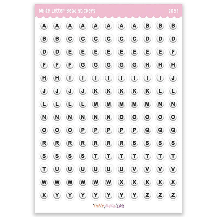 A5 White Letter Bead Clear Sticker Sheet