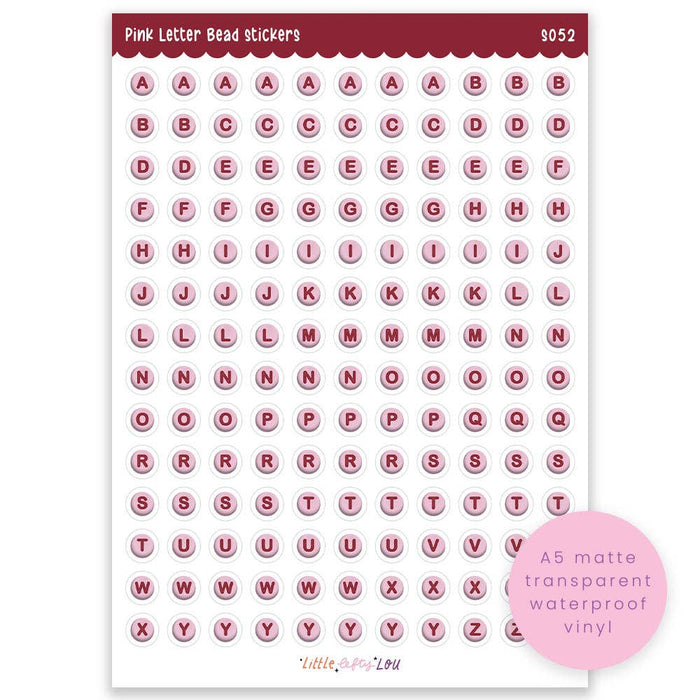 A5 Pink Letter Bead Clear Sticker Sheet