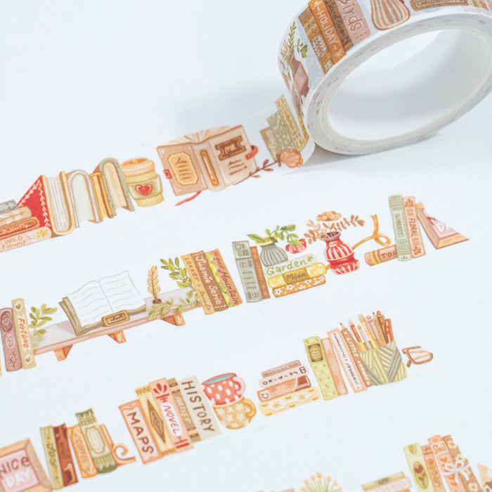 Reading Washi Tape Set - Book Stamps + Bookshelf Washi Tape