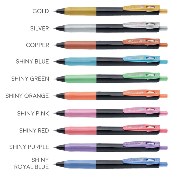 Zebra Sarasa Clip Decoshine Metallic Gel Pens 0.5mm - 10 Colour Set