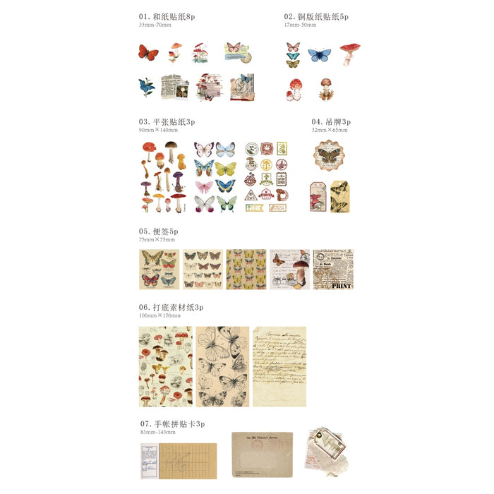 Vintage Style Collage Journaling Pack - Butterflies & Toadstools
