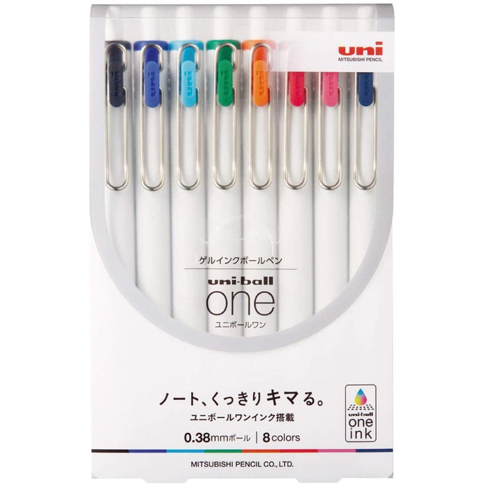 Uni-Ball One Gel Pens 0.38mm - 8 Colour Set