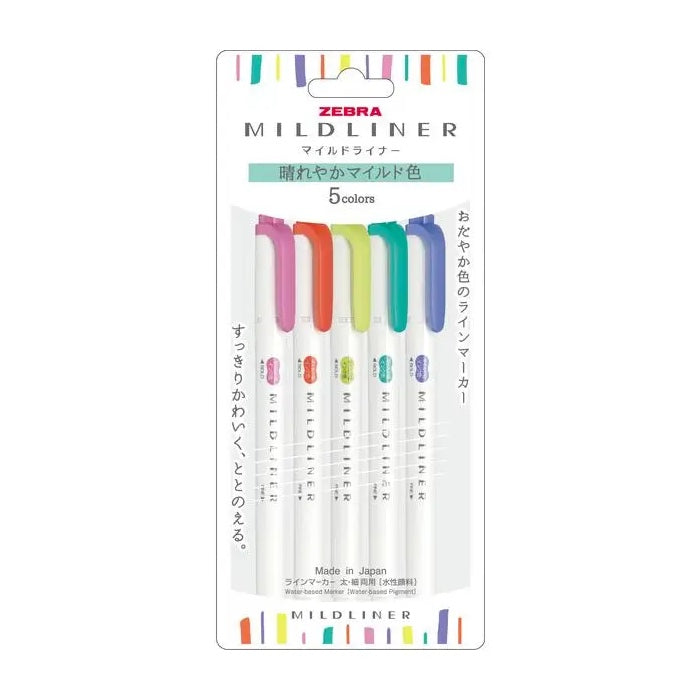 Zebra Mildliner Double-Sided Highlighter 5 Colour Set - Bright
