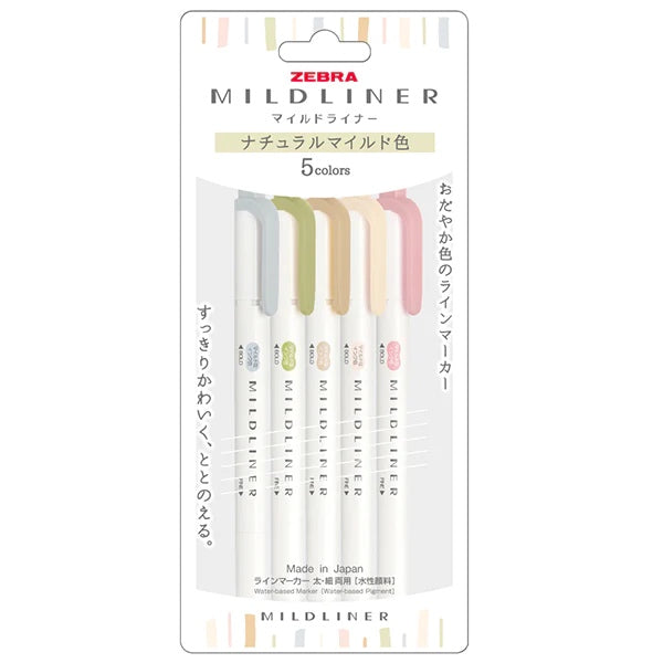 Zebra Mildliner Double-Sided Highlighters - 2022 Colours - Neutral 5 Colour Set