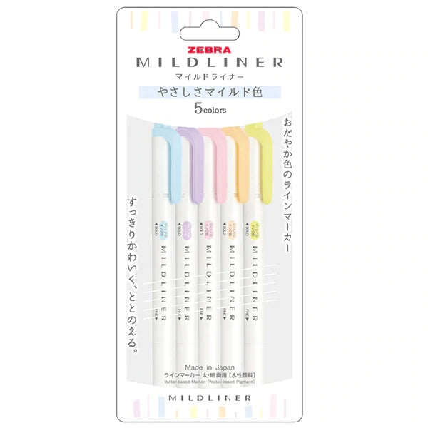 Zebra Mildliner Double-Sided Highlighters - 2022 Colours - Gentle 5 Colour Set